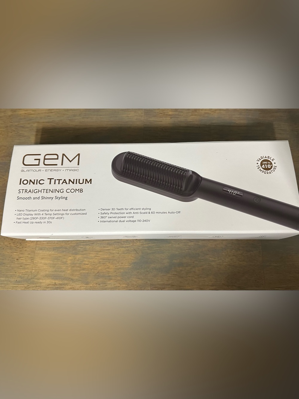 GEM Ionic Titanium Straightening Comb - Black